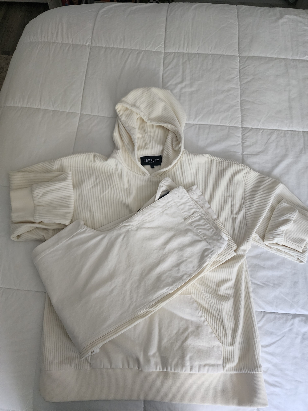 Royalty For Me Cream Ribbed Crewneck Hoodie And Pants
